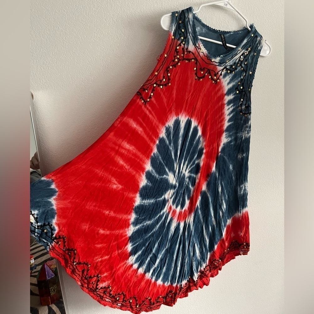True Rock Boho Tie Dye Tank Dress Red White and Blue 4th of July - Picture 4 of 4